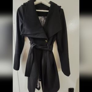 Guess Asymmetrical Tie Belt Wool Coat